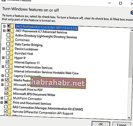 Kapcsolja be a .NET-keretrendszert 3.5 a javításhoz. A GfxUI leállt a Windows 7 és 10 operációs rendszereken.